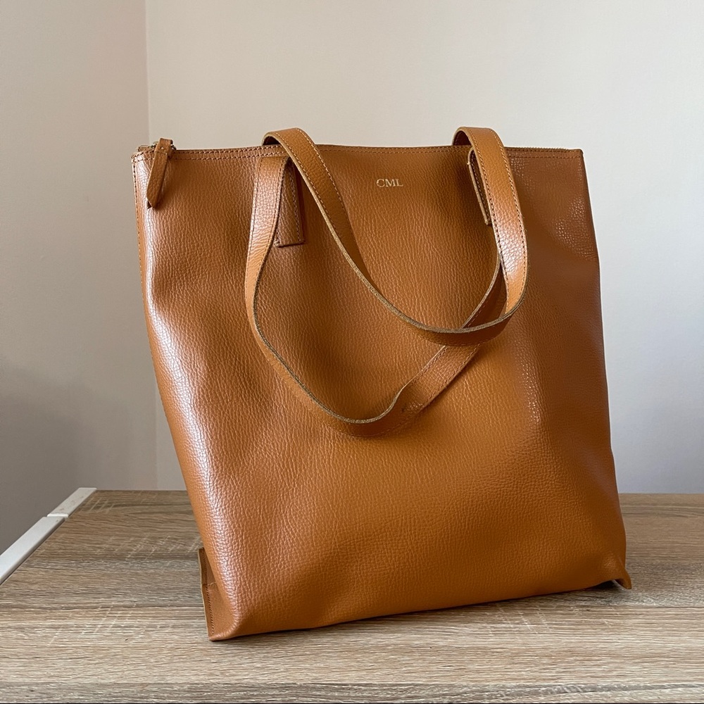 Mark & Graham tan camel leather tote shoulder bag
